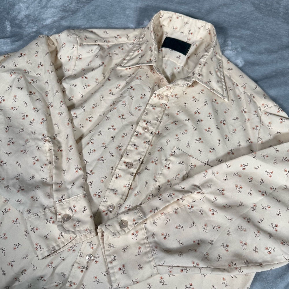 Vintage Sears Floral Button Shirt Mens L (Estimated) Loose Fit Disco 70s